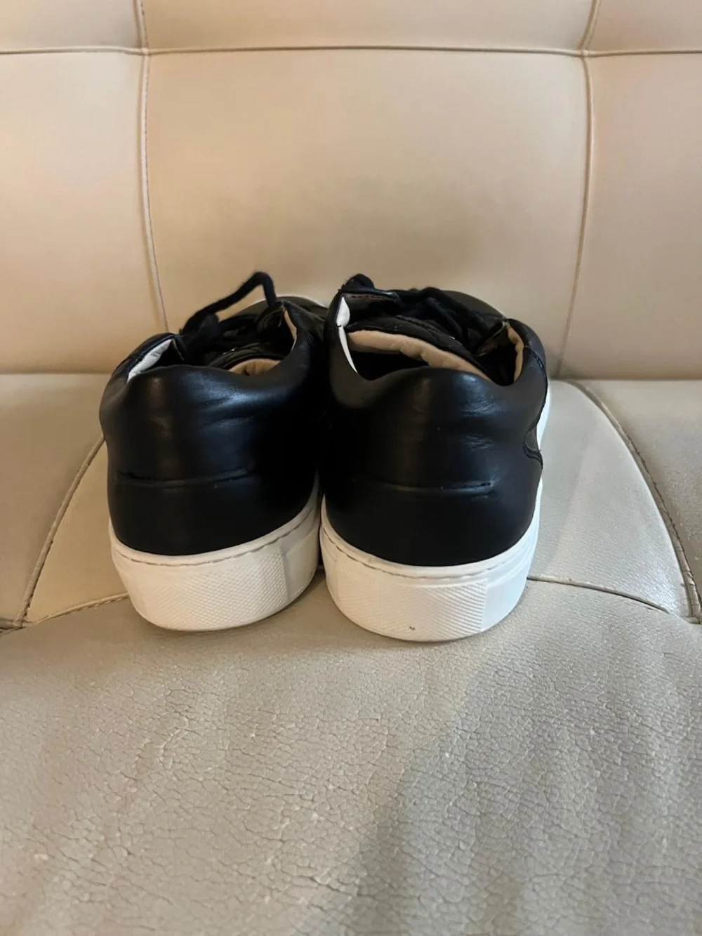 Black Leather Low-Top Sneakers with White Sole - Men's